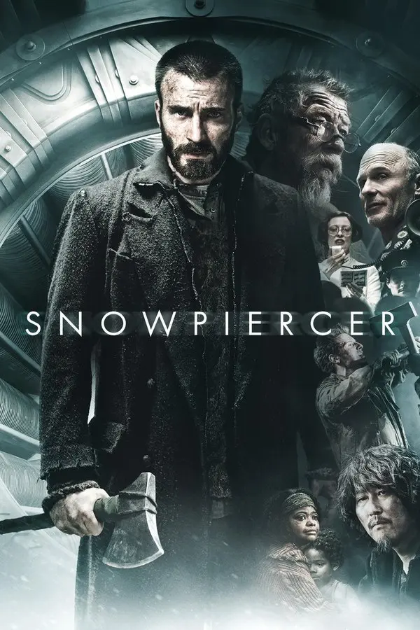 Kar Küreyici filminin afişi: trenin içinde koyu paltolu Chris Evans ve arkasındaki yolcular; altta SNOWPIERCER yazısı