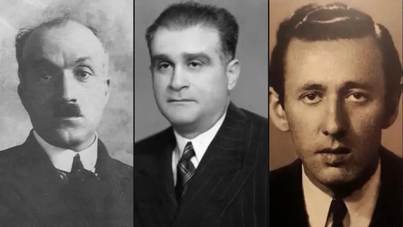 Yan yana üç siyah-beyaz portre: bıyıklı Ahmet Haşim, çizgili takım elbiseli Ahmet Hamdi Tanpınar ve sepya tonlu fotoğrafında Orhan Veli Kanık