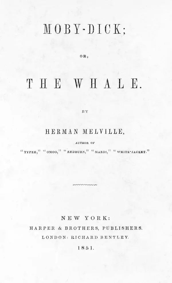 Moby-Dick; or, The Whale romanının 1851 tarihli ilk Amerikan baskısının, Harper & Brothers yayınevinin New York adresini taşıyan iç kapak sayfası