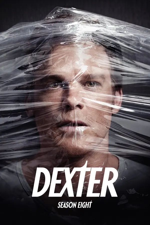 Dexter 8. sezon posteri: yüzü şeffaf streç filmle sarılmış Dexter Morgan