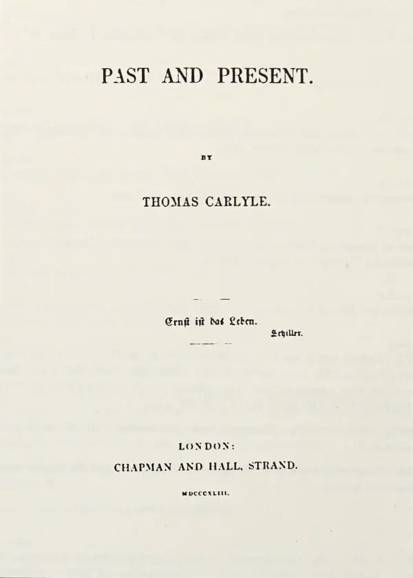Thomas Carlyle’ın Past and Present kitabının 1843 tarihli Londra baskısının İngilizce başlık sayfası