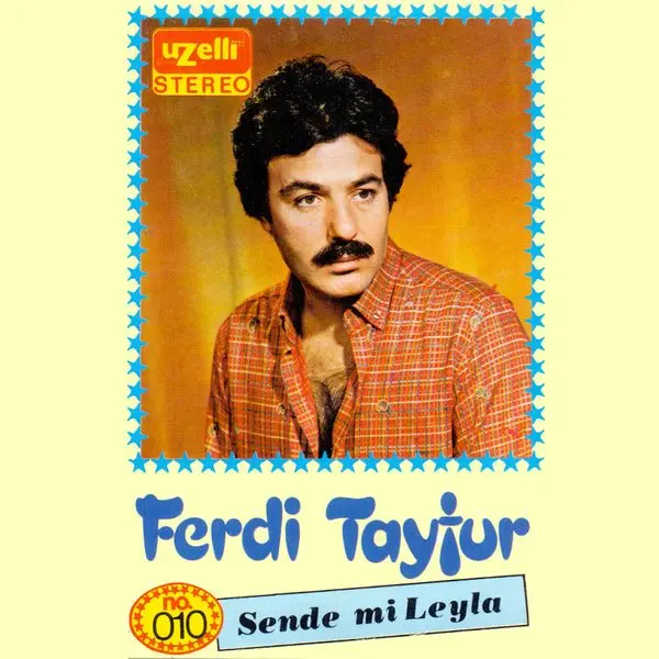 Ferdi Tayfur’un Sen de mi Leyla albüm kapağı; sarı çerçeve içinde kareli gömlek giymiş Ferdi Tayfur’un portresi ve altta mavi harflerle Ferdi Tayfur ve Sende mi Leyla yazısı