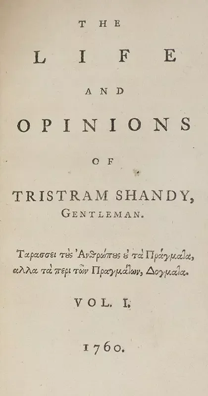 Laurence Sterne’in Tristram Shandy romanının 1760 tarihli ilk baskısının birinci cildine ait başlık sayfası