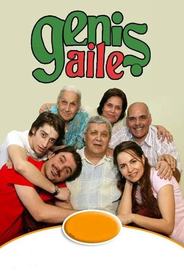 Geniş Aile dizisinin resmi afişi: yeşil-kırmızı Geniş Aile yazısının altında bir sofranın başında toplanmış Kirişçi ailesi