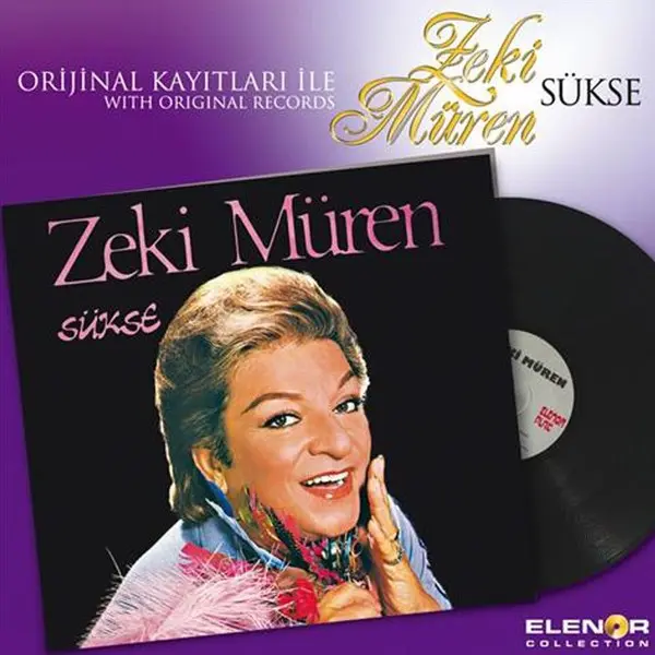 Zeki Müren’in Sükse albüm kapağı; mor zemin üzerinde gülümseyen Zeki Müren fotoğrafı ve plak görseli